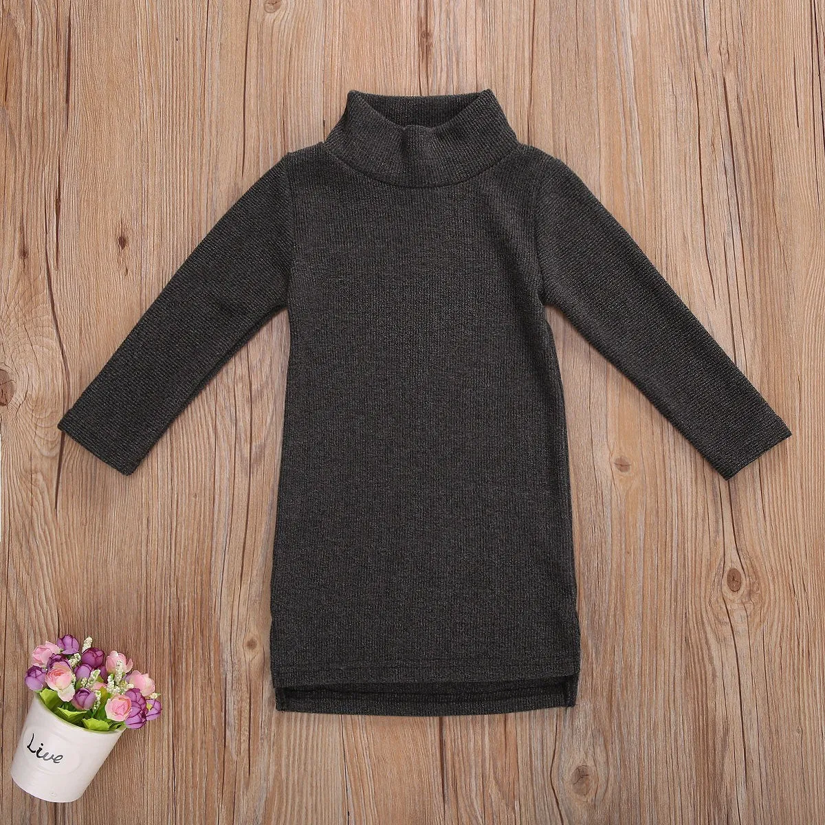 Black sleeveless floral dress for children in polyester with sizes 90 to 130