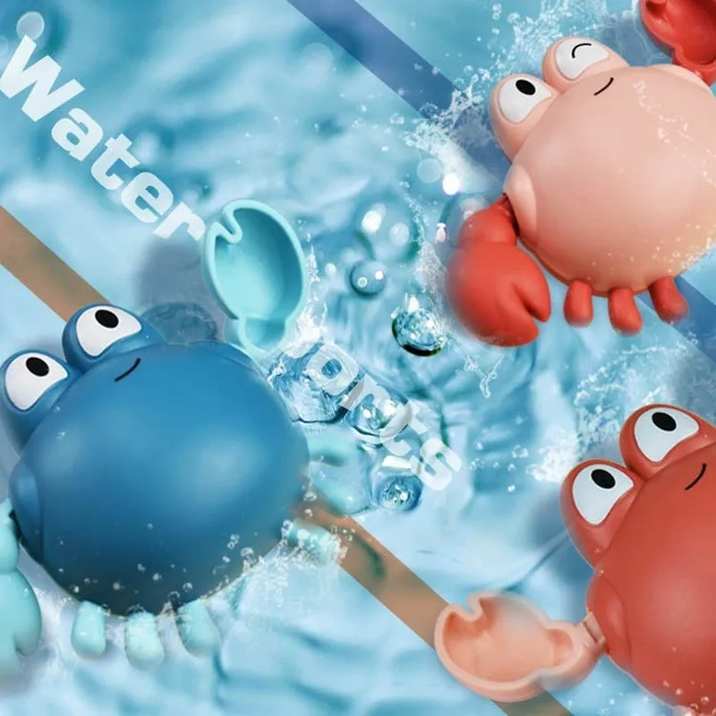 Clockwork crab and turtle bath toys floating on water – pink and blue options