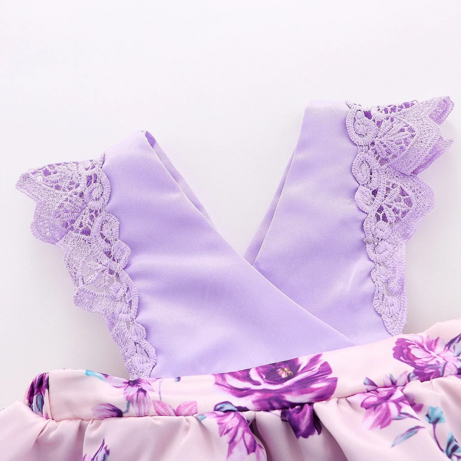 Girls summer princess dress in Korean style, sleeveless, cotton fabric with flower print, available in violet for toddlers 70-100cm height