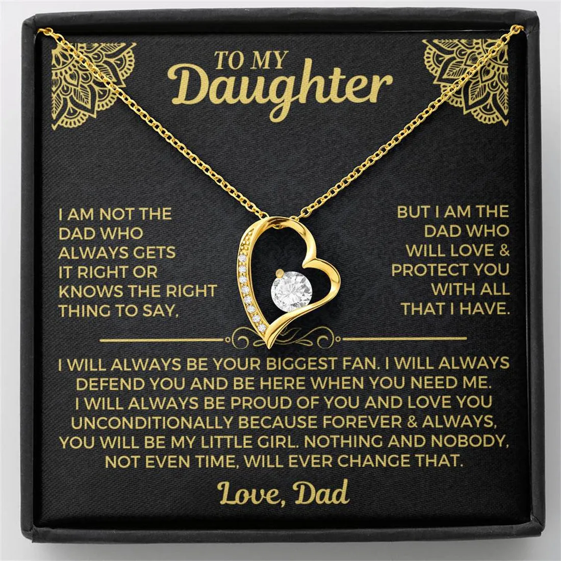Hollow heart pendant necklace in silver or gold tone with gift box and card