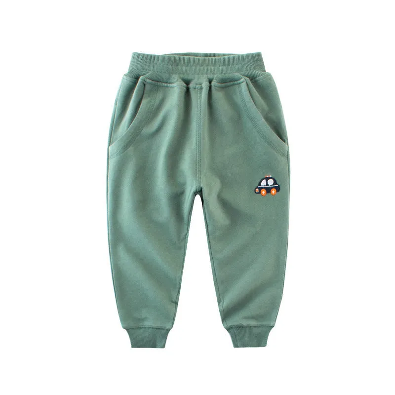 Children's Korean-style sweatpants in blue with cartoon pattern, soft fabric, for boys aged 3-8 years