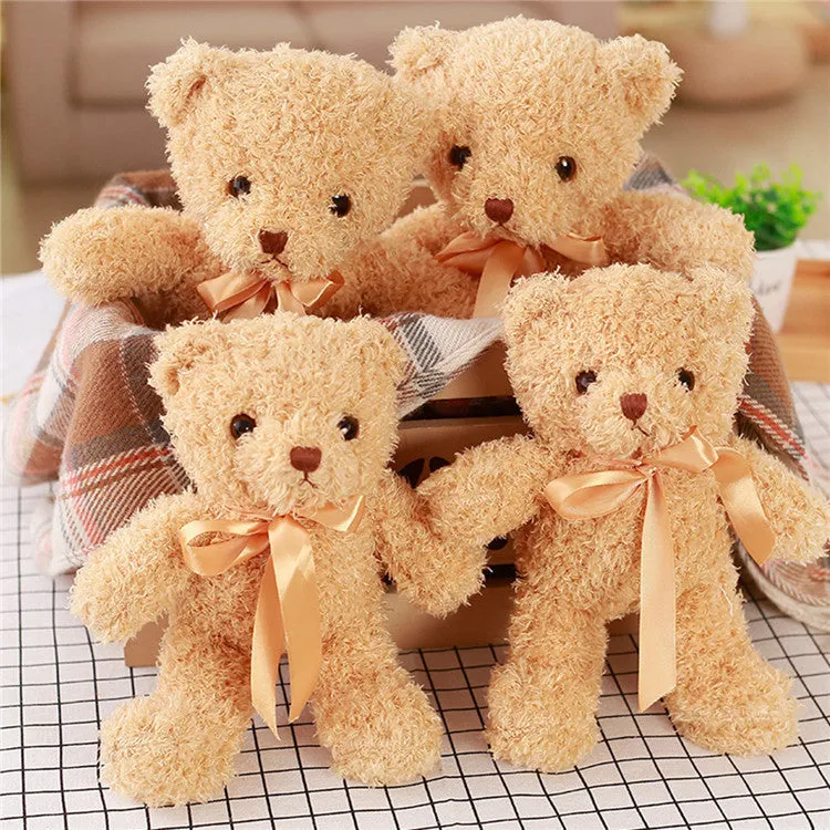 Yellow plush bear toy 30cm tall, made of soft fabric with PP cotton filling, standing upright on a plain background