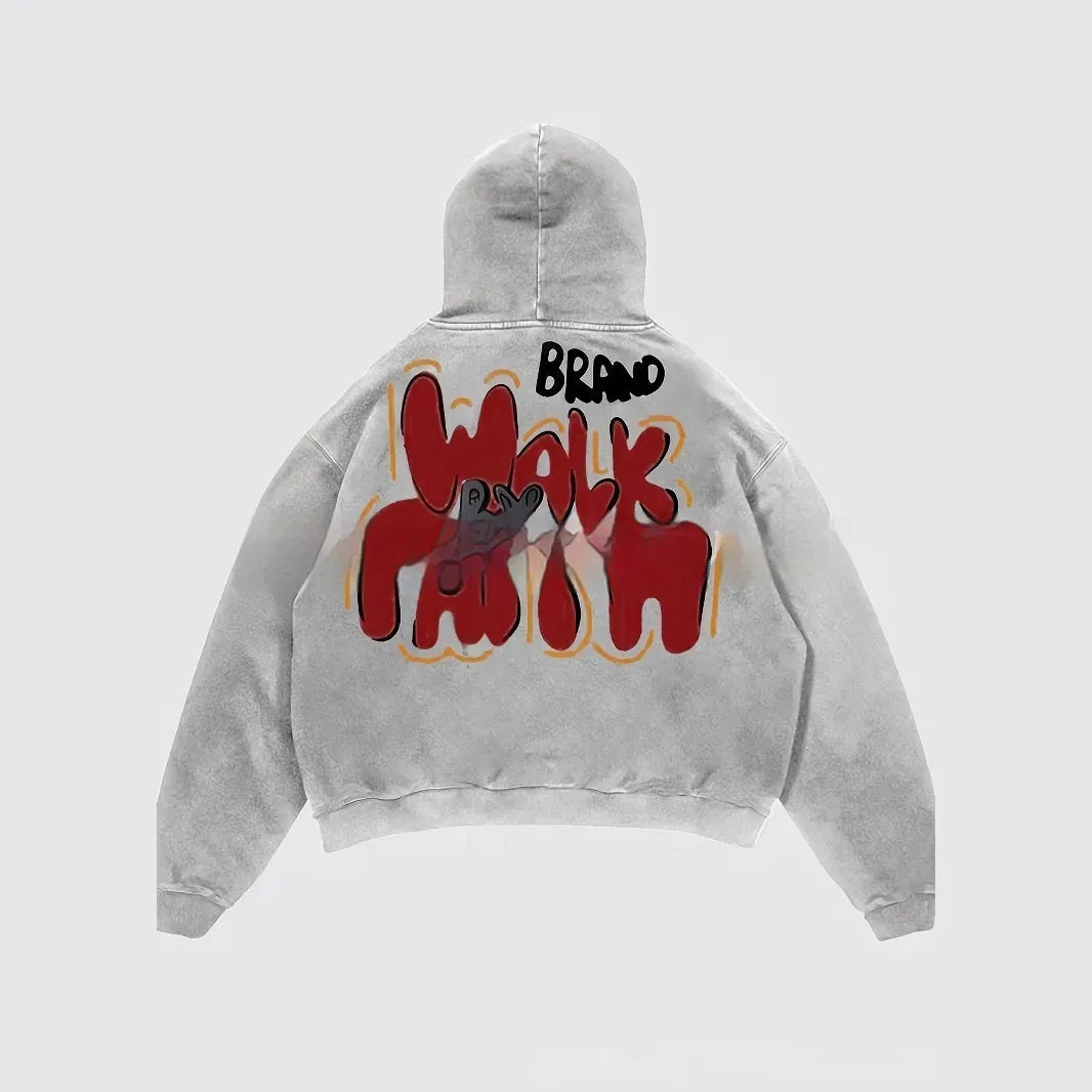 Granny grey women's hoodie with character print design and pocket