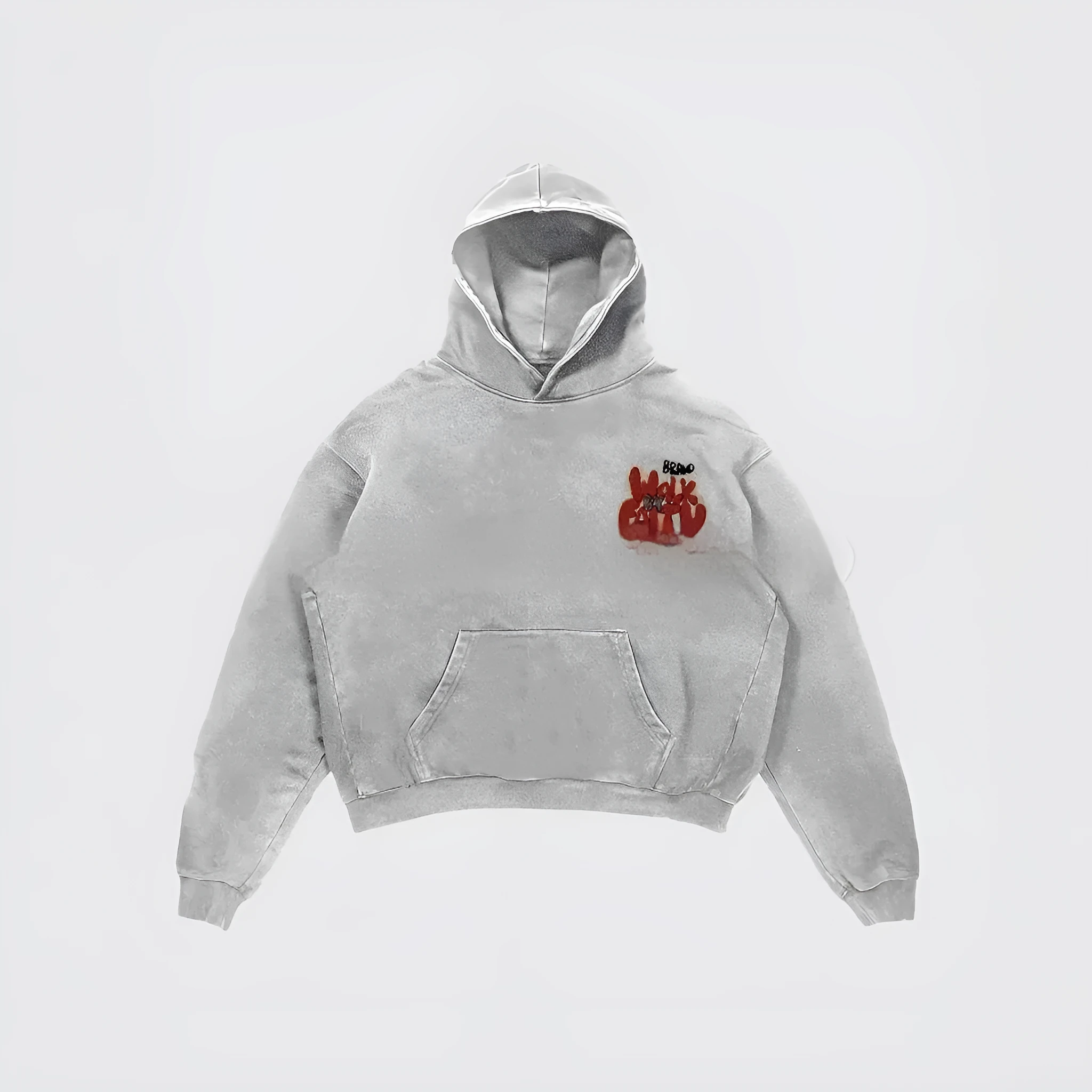 Granny grey women's hoodie with character print design and pocket