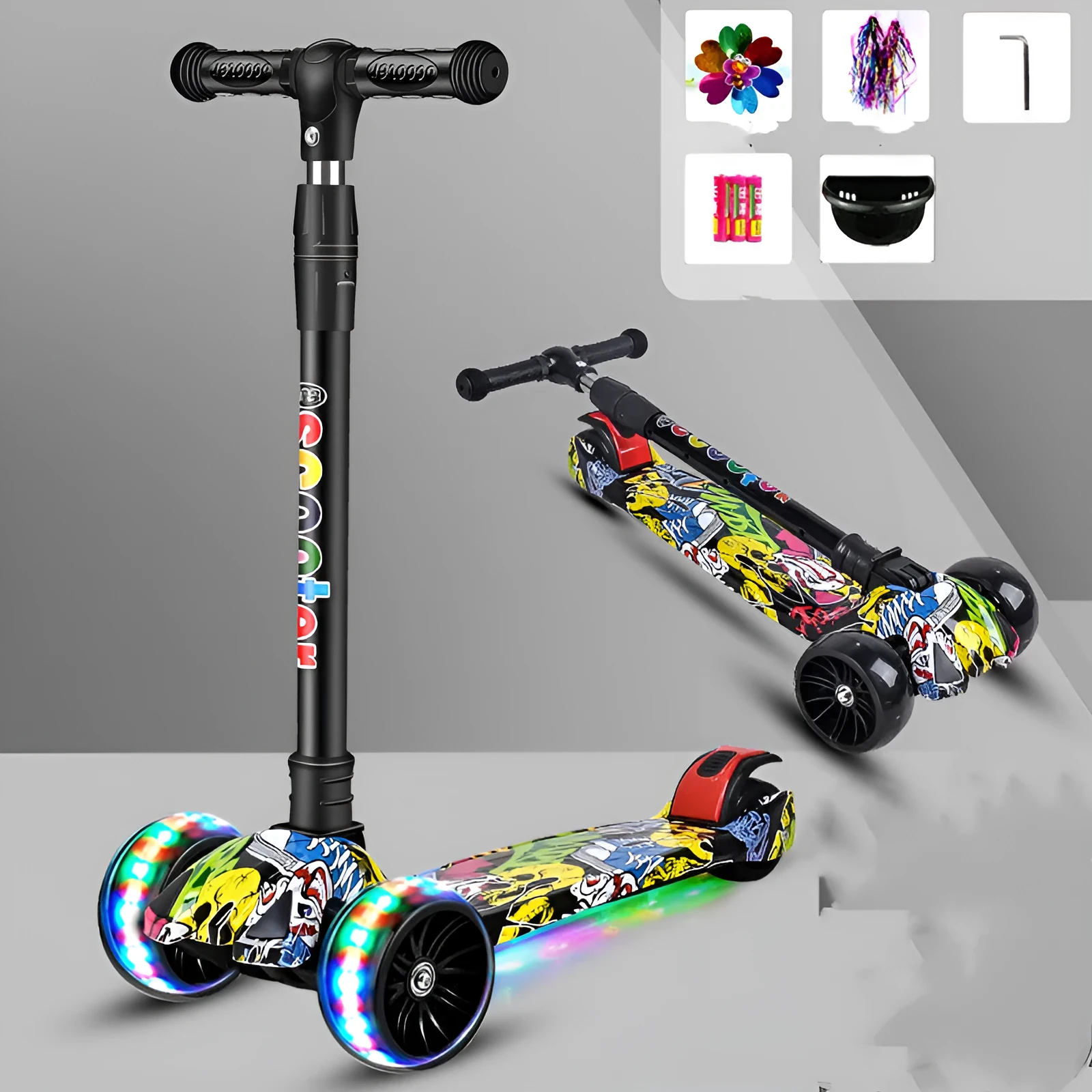 Children's scooter with three wheels, PP material and steel plate frame, in black colour