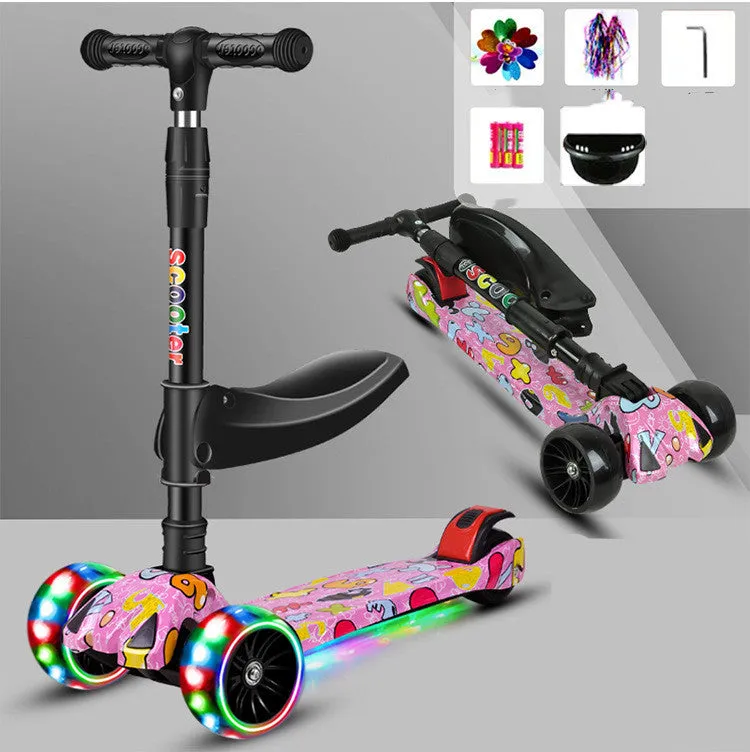 Children's scooter with three wheels, PP material and steel plate frame, in black colour