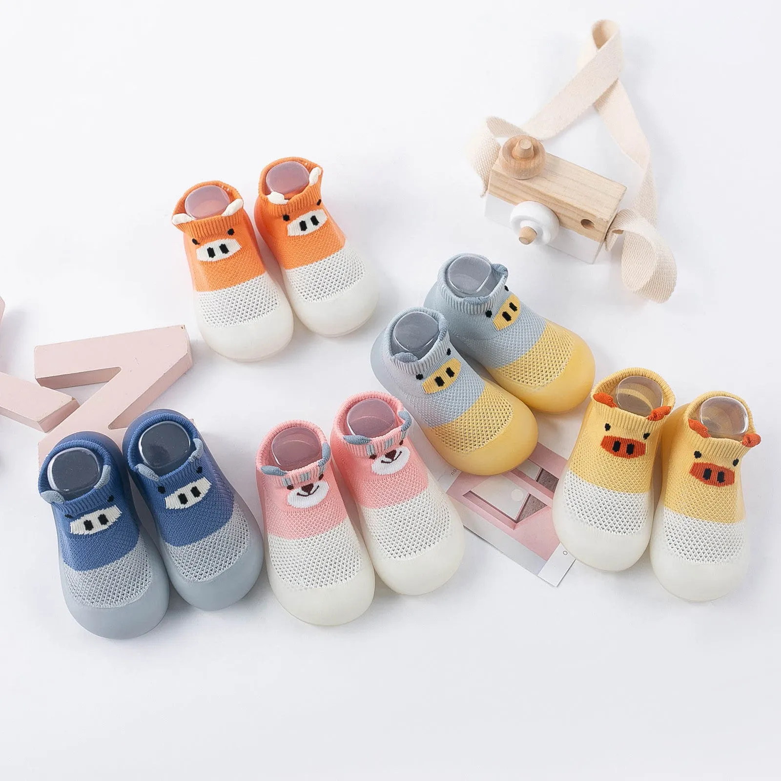 Baby infant toddler shoes with breathable mesh upper, rubber sole, round toe, available in blue