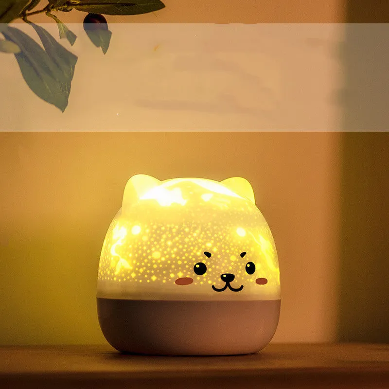 Rotatable star projector night light with music, USB charging, plastic lampshade, astronaut bear slide