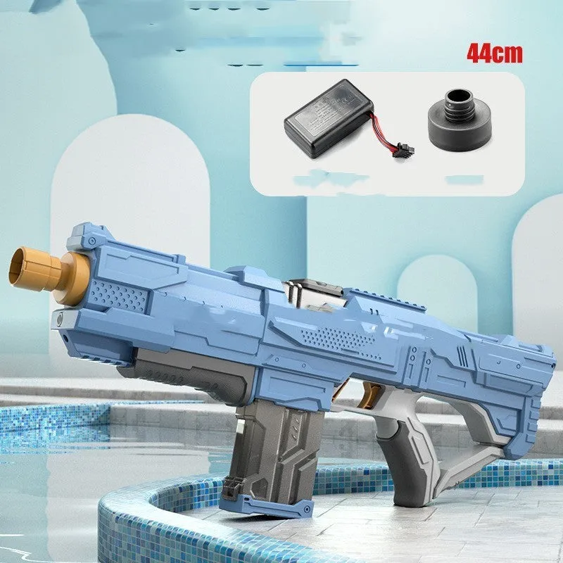Electric water gun in ocean blue with continuous firing function and plastic body for outdoor use