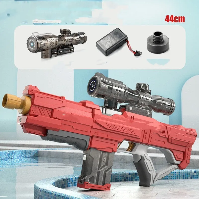 Electric water gun in ocean blue with continuous firing function and plastic body for outdoor use
