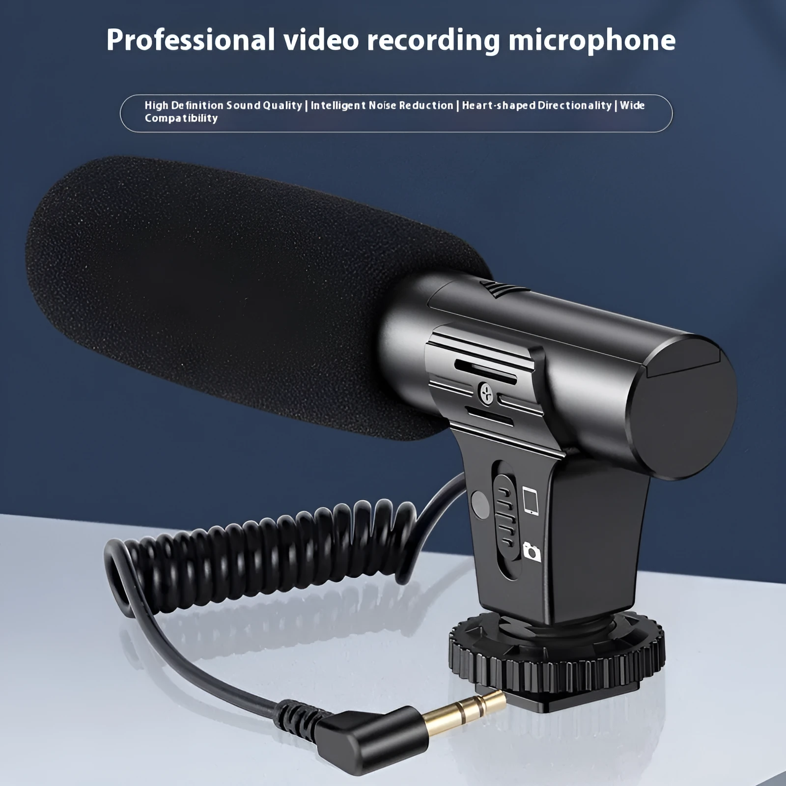 Black video recording microphone for mobile phones