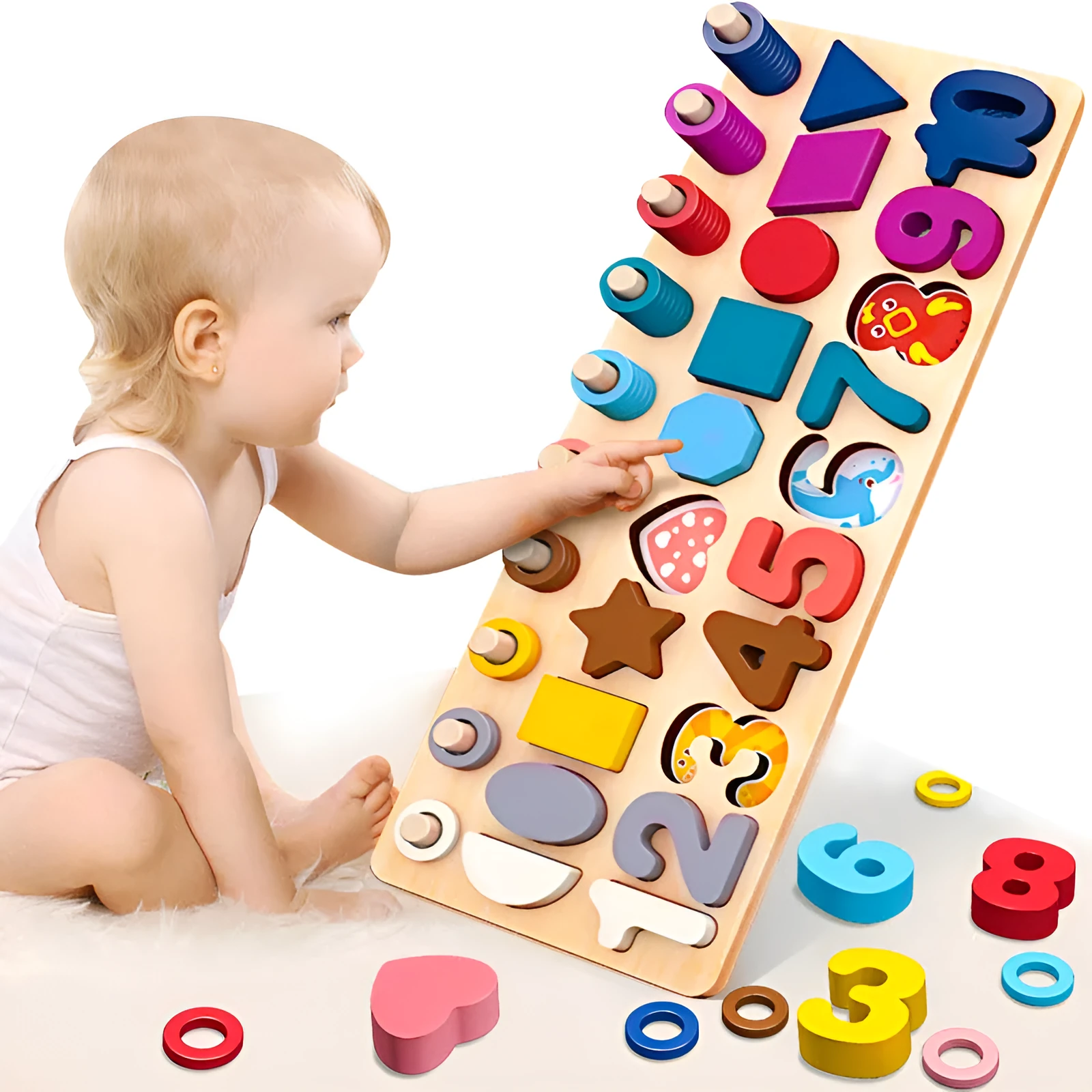 Montessori wooden number puzzle logarithmic board building blocks in photo colour for ages 3 plus
