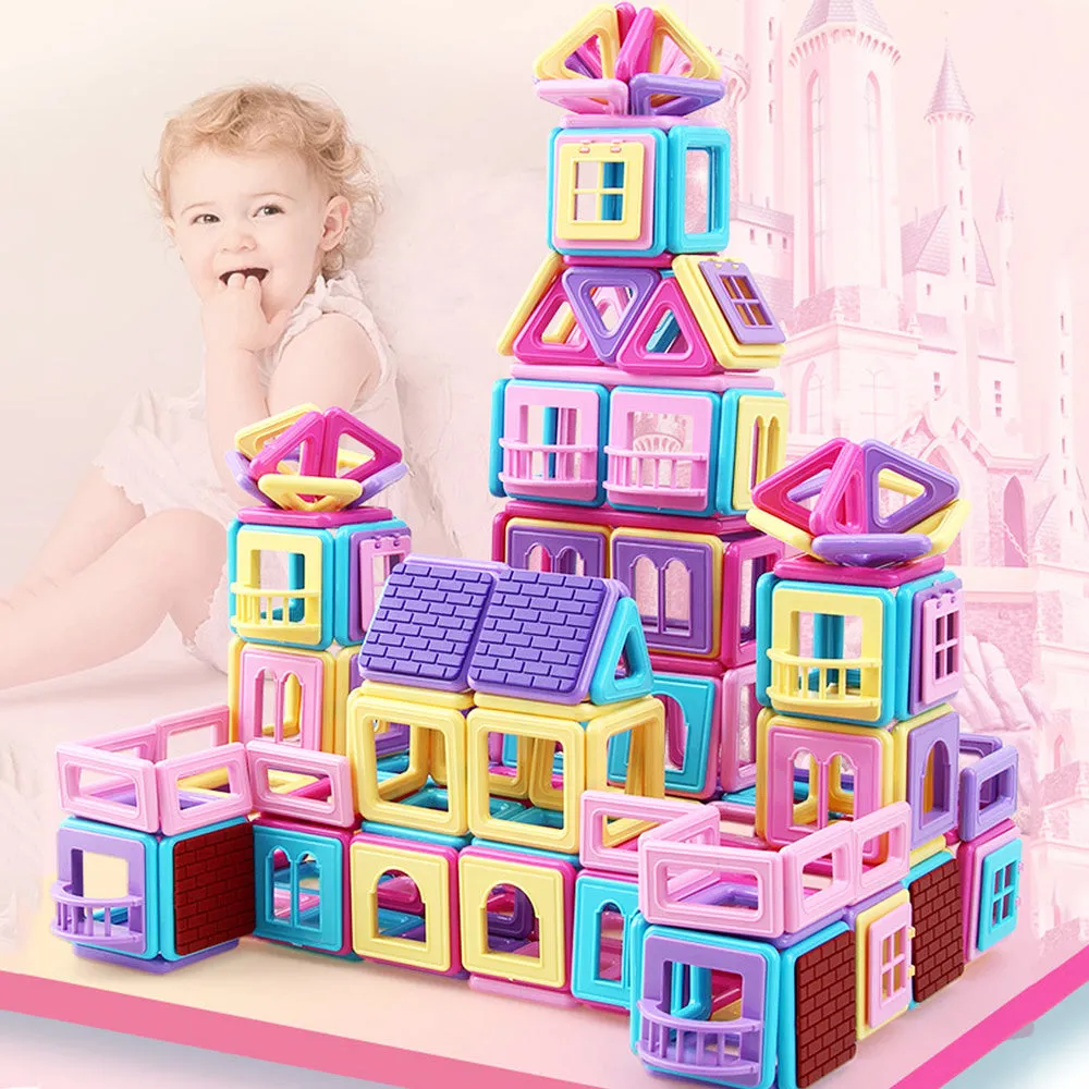 Magnetic building block toys for children aged 2-7 years in storage bucket with 156 pieces