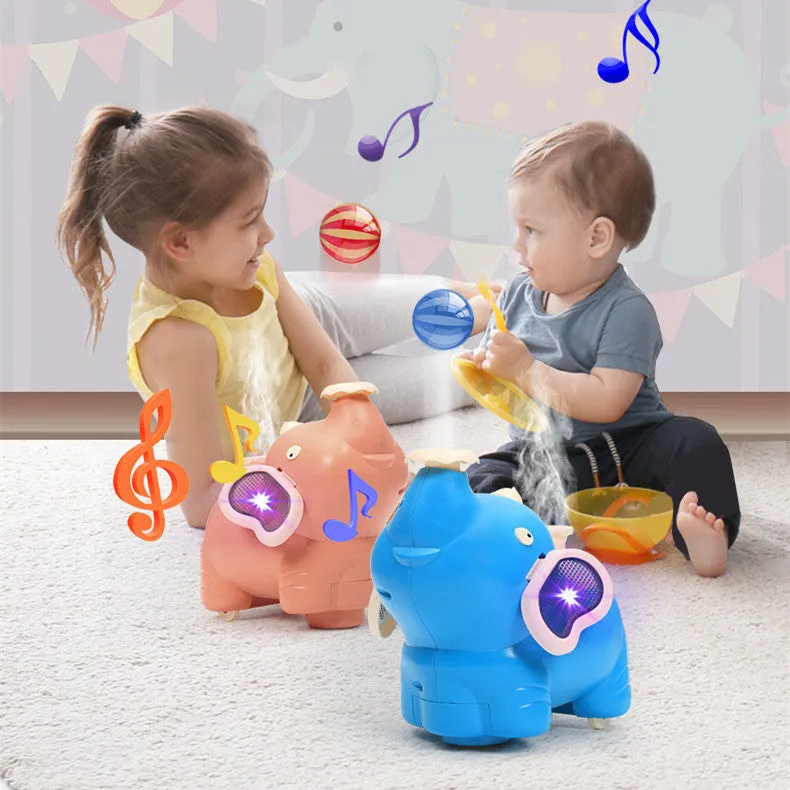 Intelligent Floating Ball Blowing Elephant electric pet toy in pink with floating ball, 15x13x16cm