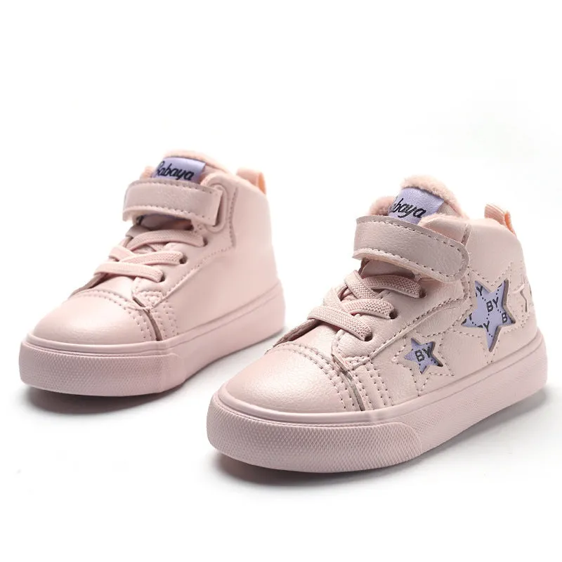 Stars toddler shoes with Velcro fastening, beige and girlish pink, microfiber upper and rubber sole