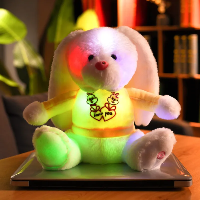 28cm cartoon rabbit plush toy doll pillow with flash function, blue colour, PP cotton filling
