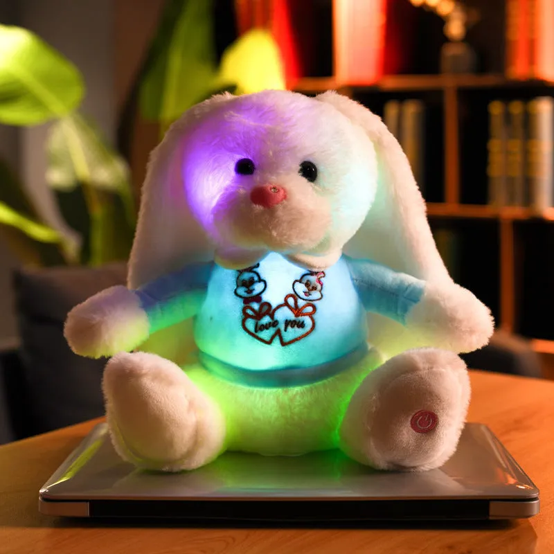 28cm cartoon rabbit plush toy doll pillow with flash function, blue colour, PP cotton filling
