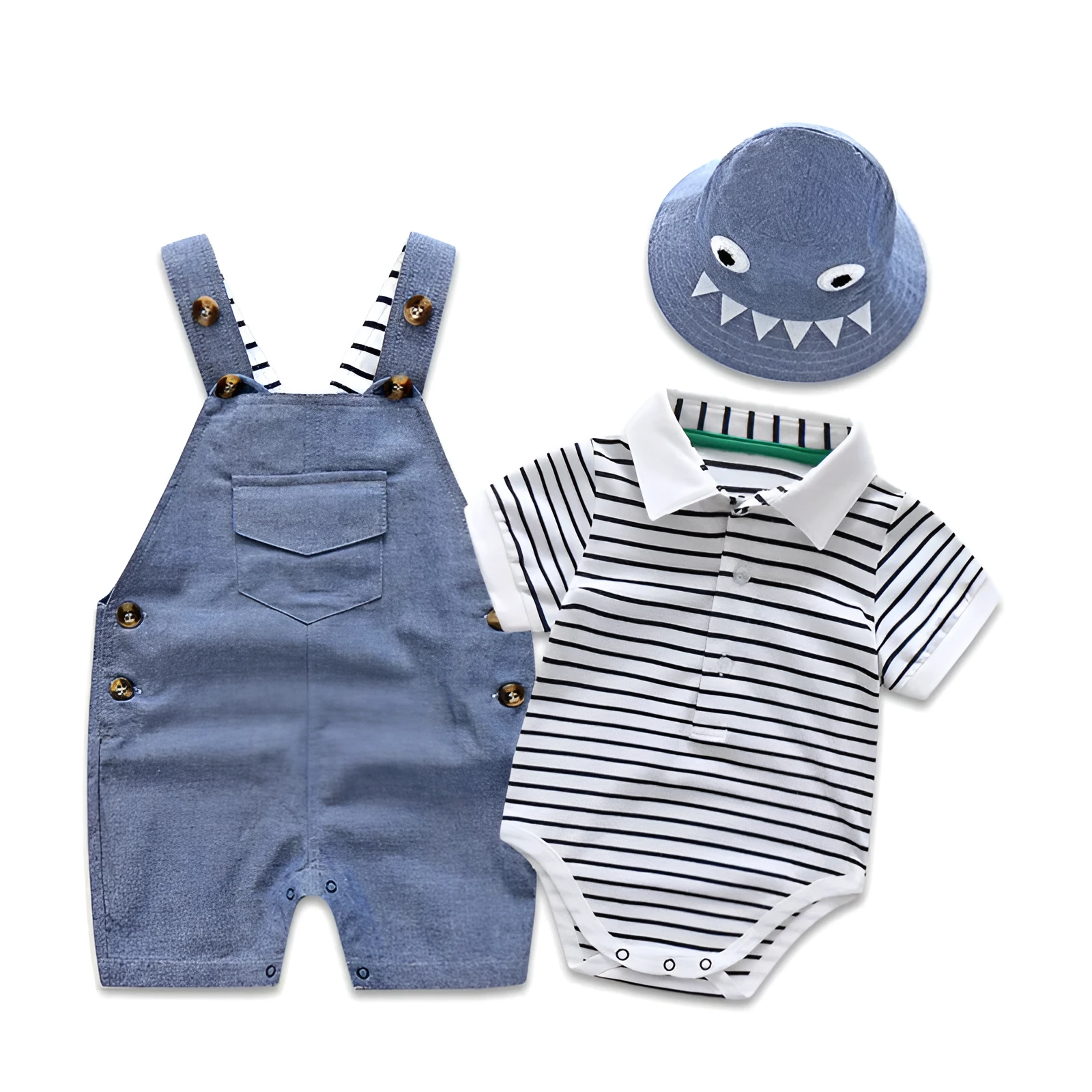Baby sling set three-piece 100% cotton short sleeve stripe clothing with detachable hood in beige and brown stripes