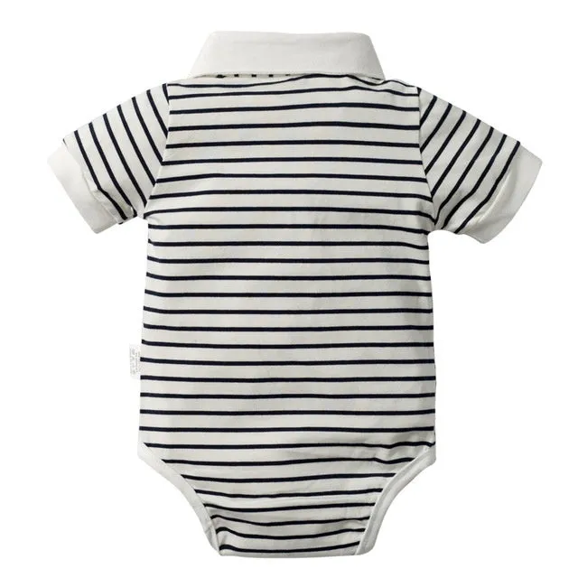 Baby sling set three-piece 100% cotton short sleeve stripe clothing with detachable hood in beige and brown stripes