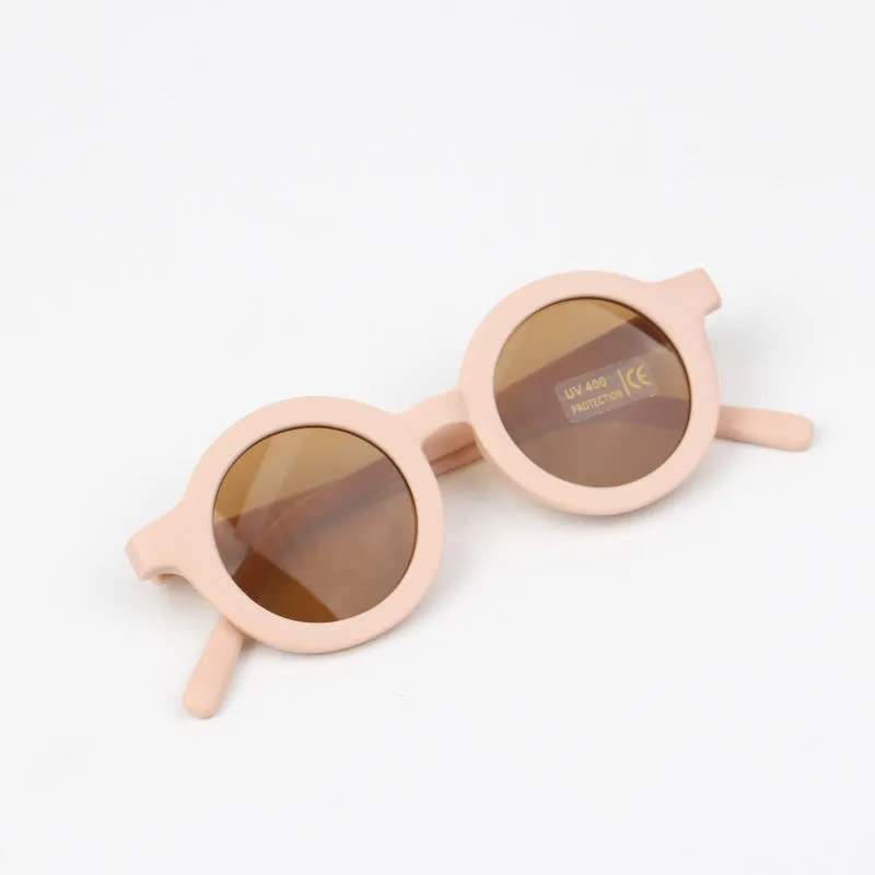 Children's round frame retro mocha glasses with UV400 protection in beige colour