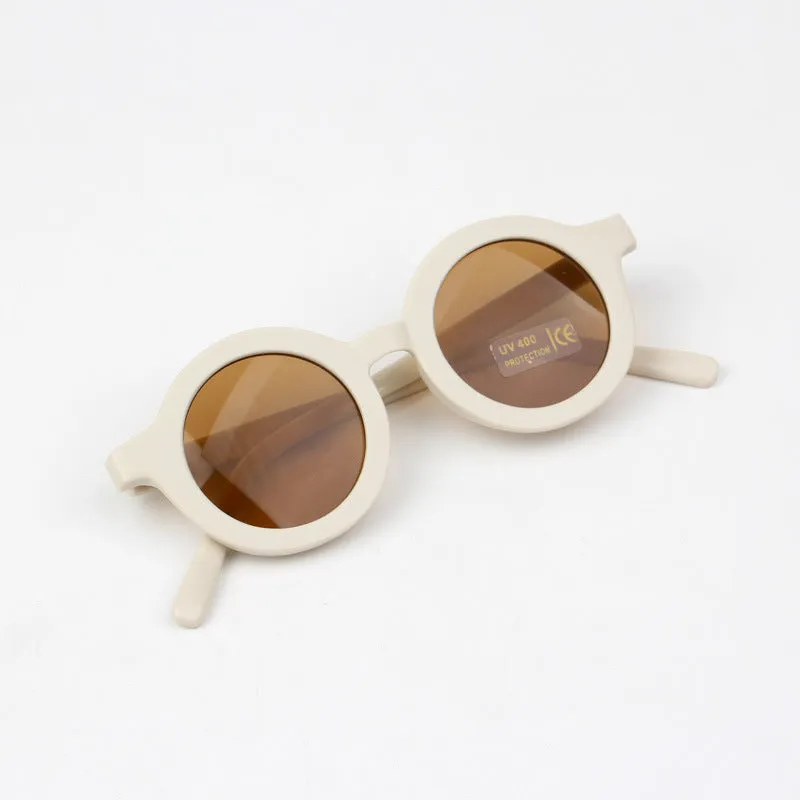 Children's round frame retro mocha glasses with UV400 protection in beige colour