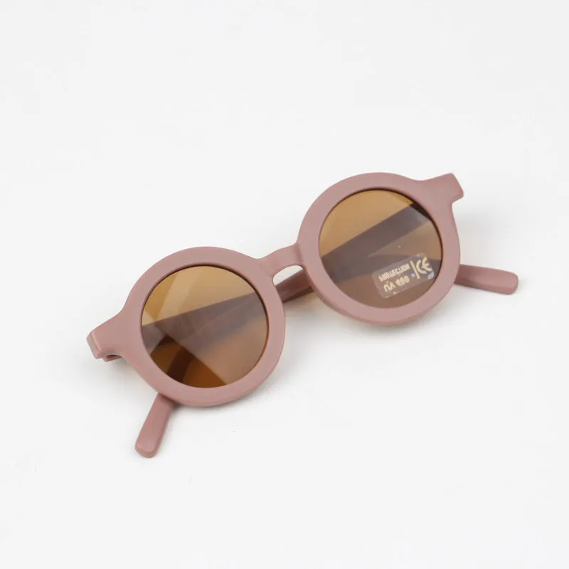 Children's round frame retro mocha glasses with UV400 protection in beige colour