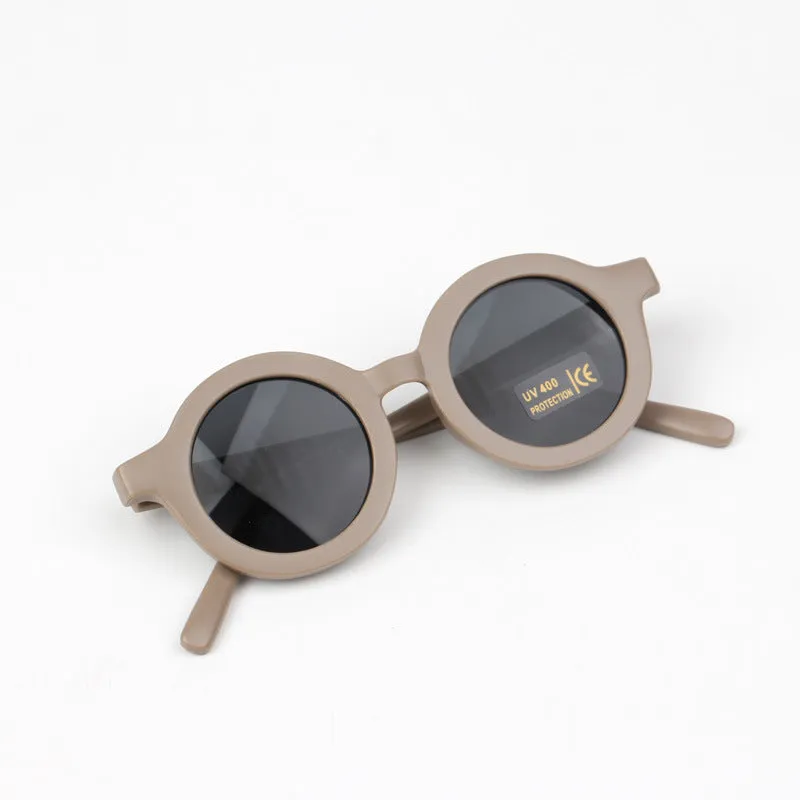 Children's round frame retro mocha glasses with UV400 protection in beige colour