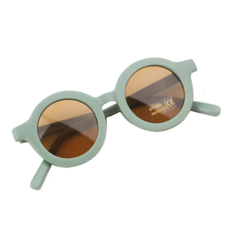 Children's round frame retro mocha glasses with UV400 protection in beige colour