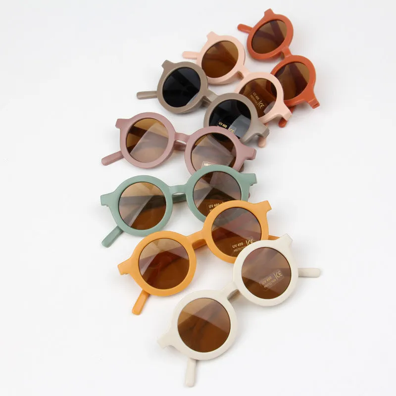 Children's round frame retro mocha glasses with UV400 protection in beige colour