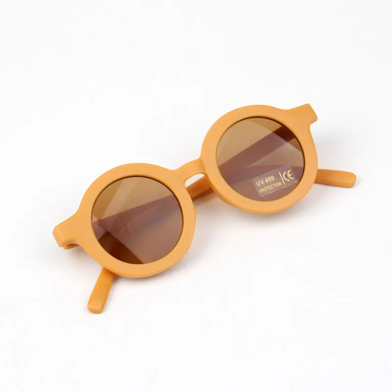 Children's round frame retro mocha glasses with UV400 protection in beige colour