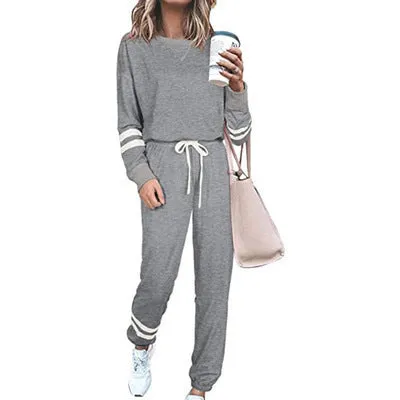 Women's casual suit set in cotton blend fabric with top and trousers in solid colour