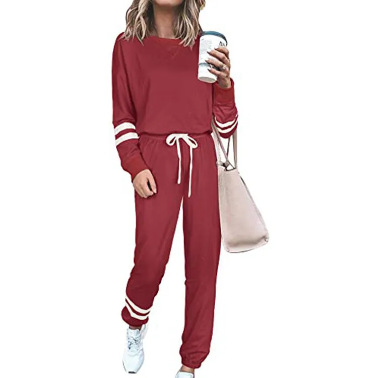 Women's casual suit set in cotton blend fabric with top and trousers in solid colour