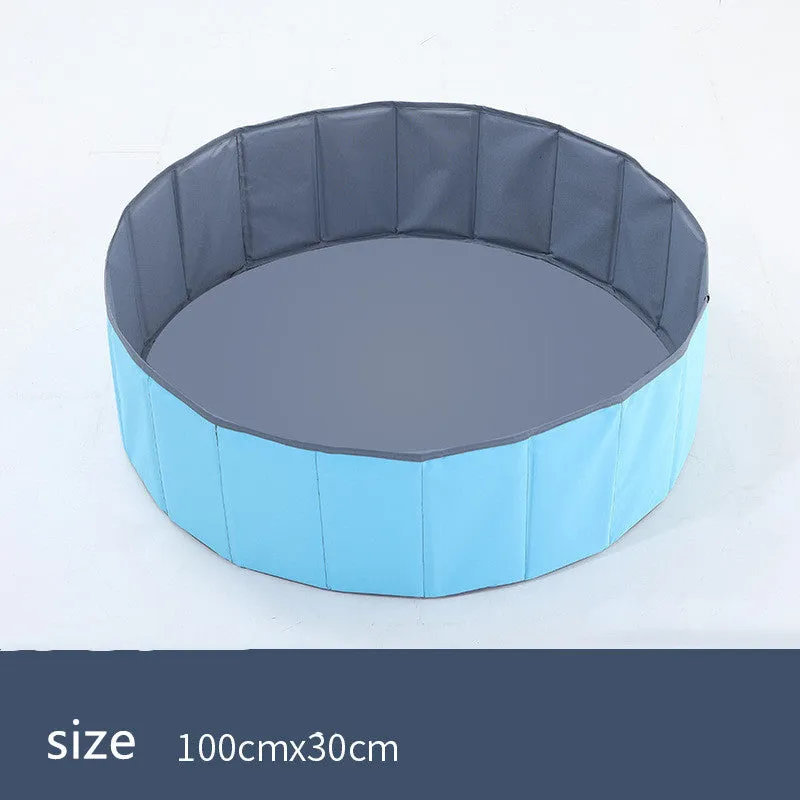 Large kids foldable indoor ball pit pool in Oxford cloth, 100x30cm, blue colour, set up in a playroom