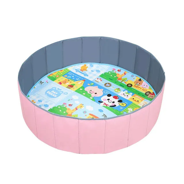 Large kids foldable indoor ball pit pool in Oxford cloth, 100x30cm, blue colour, set up in a playroom