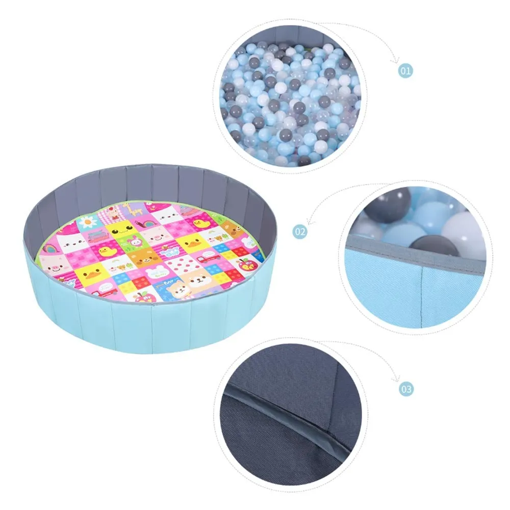 Large kids foldable indoor ball pit pool in Oxford cloth, 100x30cm, blue colour, set up in a playroom
