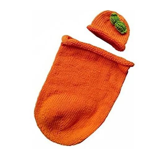 Handmade orange woven acrylic baby pumpkin sleeping bag for newborn photography