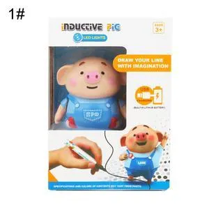 Scribing induction pig toy robot with line-following feature, eco-friendly ABS, LED lights, 8cm width