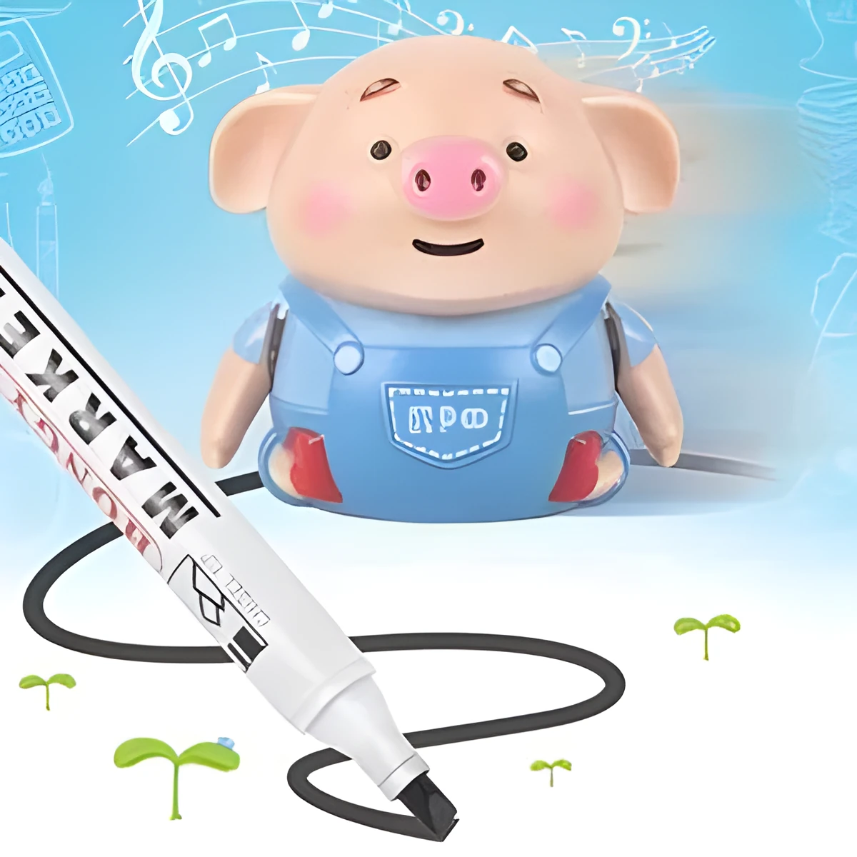 Scribing induction pig toy robot with line-following feature, eco-friendly ABS, LED lights, 8cm width