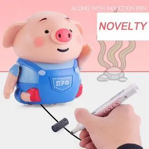 Scribing induction pig toy robot with line-following feature, eco-friendly ABS, LED lights, 8cm width