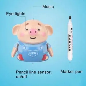 Scribing induction pig toy robot with line-following feature, eco-friendly ABS, LED lights, 8cm width