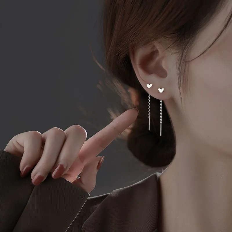 Sterling silver ear string earring with a selection of 5mm pendant charms including pearl, clay ball, and geometric shapes.