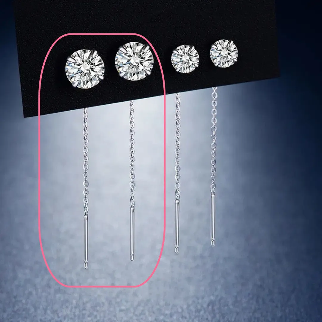 Sterling silver ear string earring with a selection of 5mm pendant charms including pearl, clay ball, and geometric shapes.
