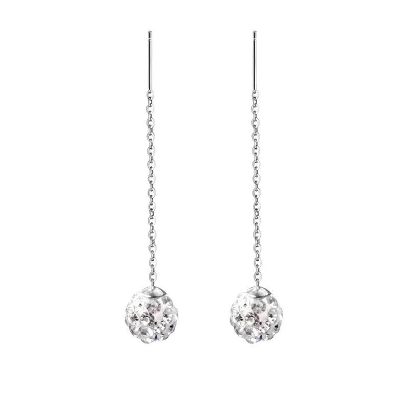 Sterling silver ear string earring with a selection of 5mm pendant charms including pearl, clay ball, and geometric shapes.