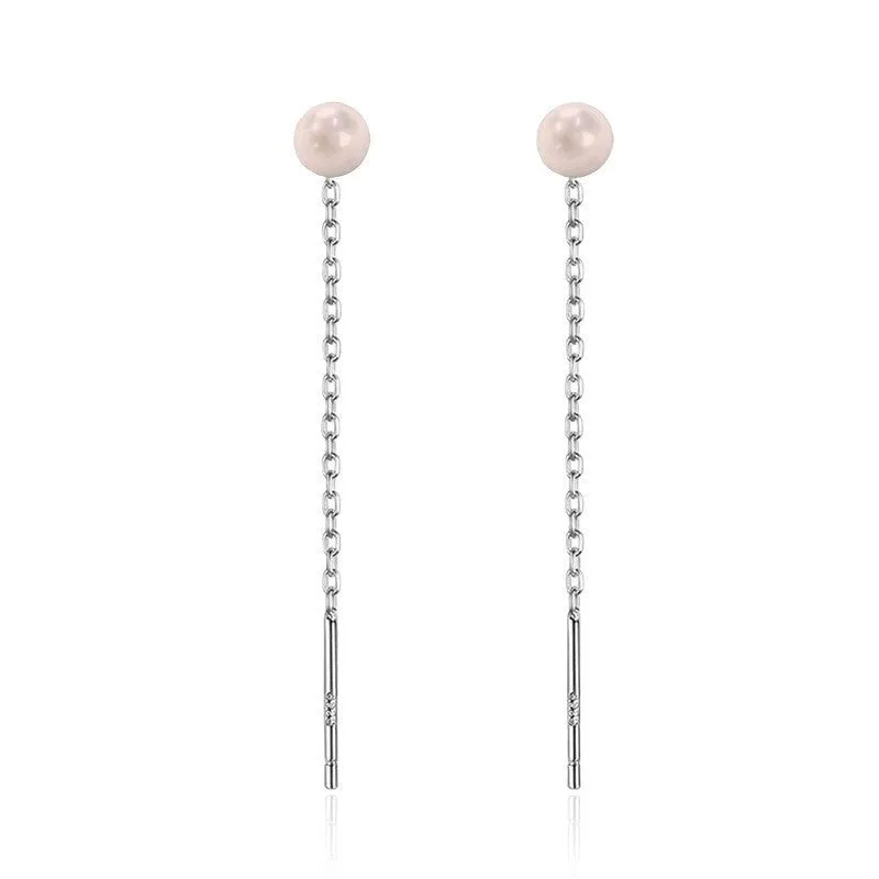 Sterling silver ear string earring with a selection of 5mm pendant charms including pearl, clay ball, and geometric shapes.