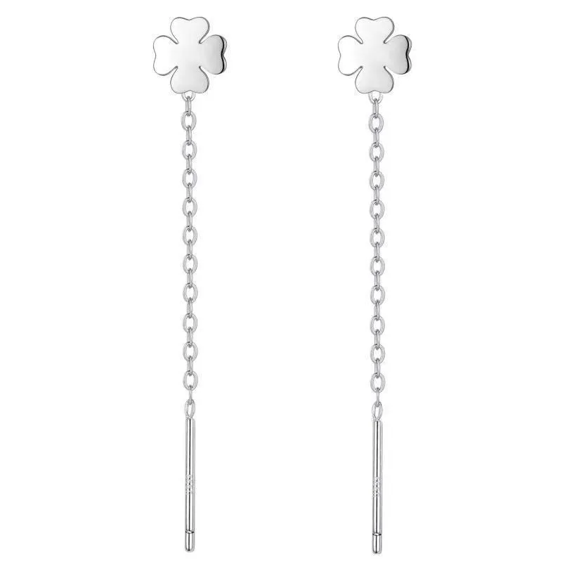 Sterling silver ear string earring with a selection of 5mm pendant charms including pearl, clay ball, and geometric shapes.