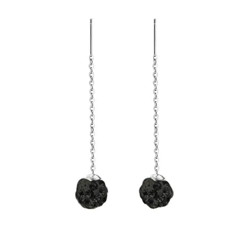 Sterling silver ear string earring with a selection of 5mm pendant charms including pearl, clay ball, and geometric shapes.