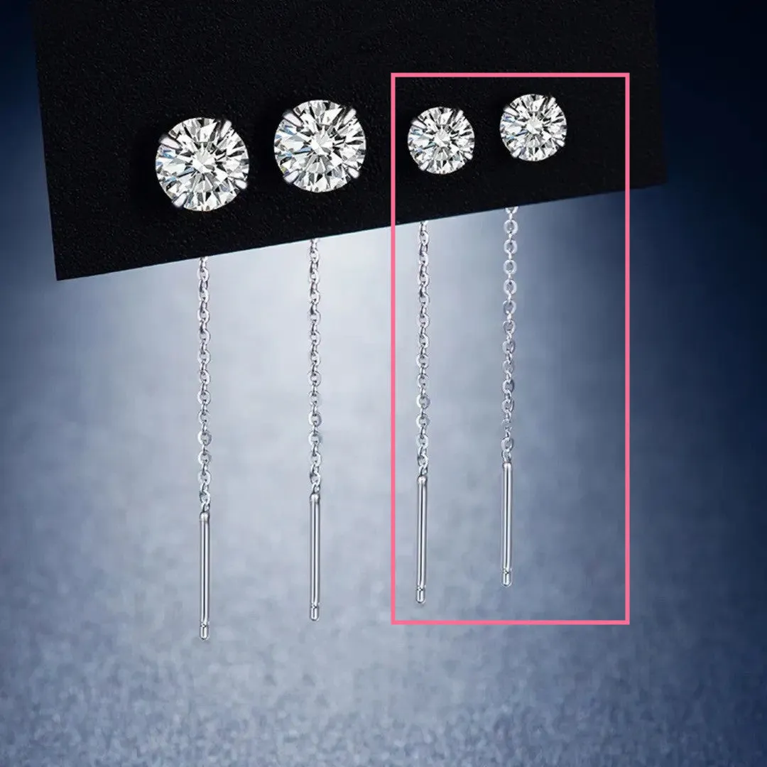 Sterling silver ear string earring with a selection of 5mm pendant charms including pearl, clay ball, and geometric shapes.