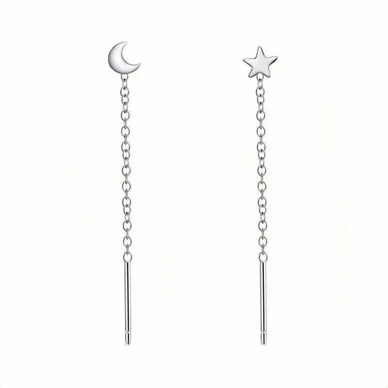 Sterling silver ear string earring with a selection of 5mm pendant charms including pearl, clay ball, and geometric shapes.