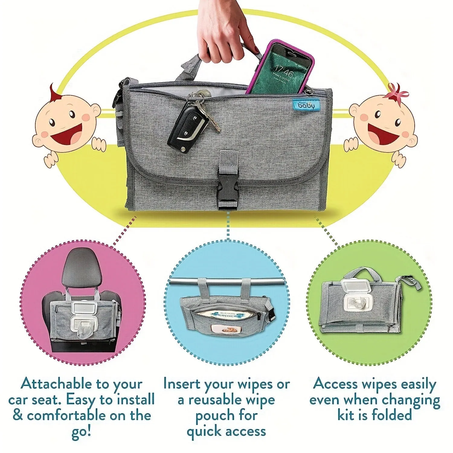 Portable waterproof baby change pilch in solid blue colour with Oxford fabric and PEVA lining