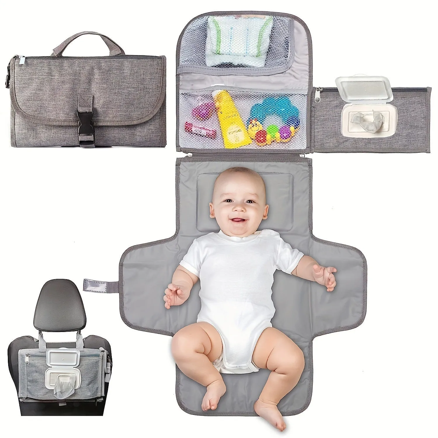 Portable waterproof baby change pilch in solid blue colour with Oxford fabric and PEVA lining